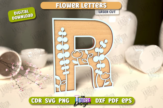 Flower Letters | Alphabet | Floral Design | 3D Decorative Letters | CNC File SVG The T Store Design 
