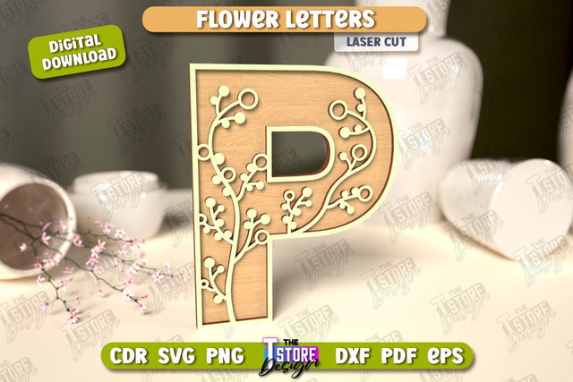 Flower Letters | Alphabet | Floral Design | 3D Decorative Letters | CNC File SVG The T Store Design 