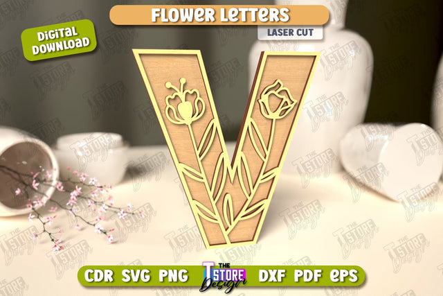 Flower Letters | Alphabet | Floral Design | 3D Decorative Letters | CNC File SVG The T Store Design 