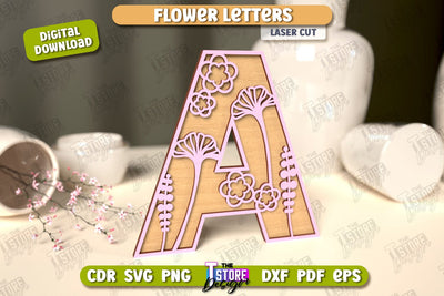 Flower Letters | Alphabet | Floral Design | 3D Decorative Letters | CNC File SVG The T Store Design 