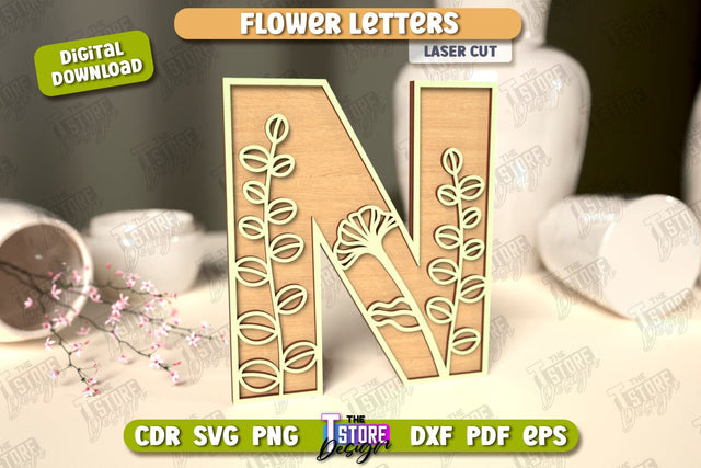 Flower Letters | Alphabet | Floral Design | 3D Decorative Letters | CNC File SVG The T Store Design 