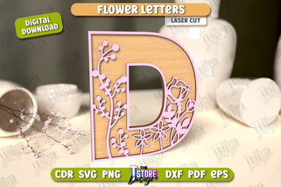 Flower Letters | Alphabet | Floral Design | 3D Decorative Letters | CNC File SVG The T Store Design 
