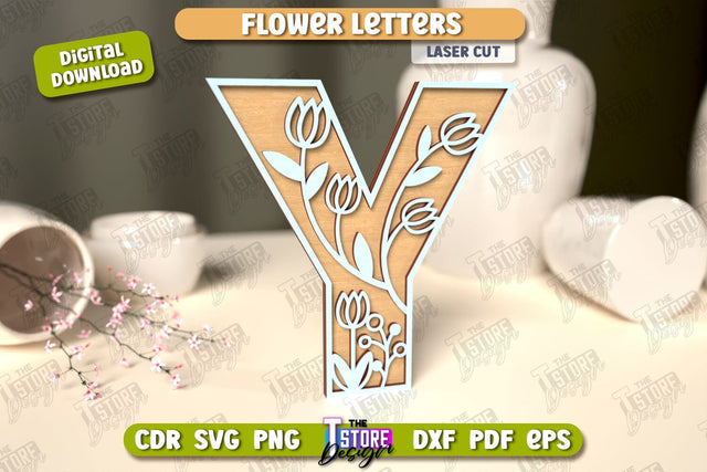 Flower Letters | Alphabet | Floral Design | 3D Decorative Letters | CNC File SVG The T Store Design 