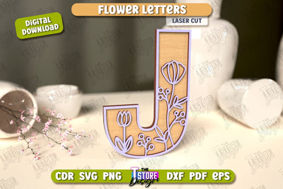 Flower Letters | Alphabet | Floral Design | 3D Decorative Letters | CNC File SVG The T Store Design 