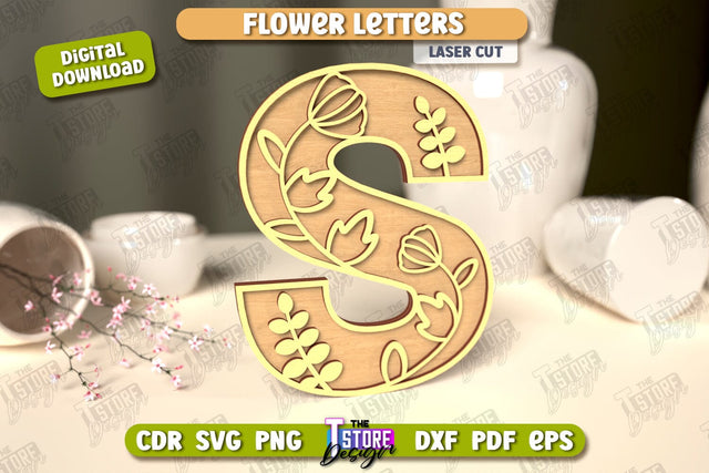 Flower Letters | Alphabet | Floral Design | 3D Decorative Letters | CNC File SVG The T Store Design 