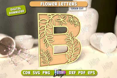 Flower Letters | Alphabet | Floral Design | 3D Decorative Letters | CNC File SVG The T Store Design 