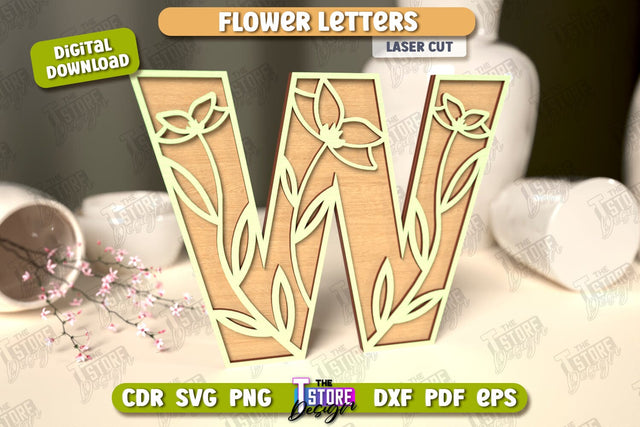 Flower Letters | Alphabet | Floral Design | 3D Decorative Letters | CNC File SVG The T Store Design 