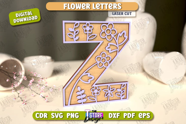 Flower Letters | Alphabet | Floral Design | 3D Decorative Letters | CNC File SVG The T Store Design 