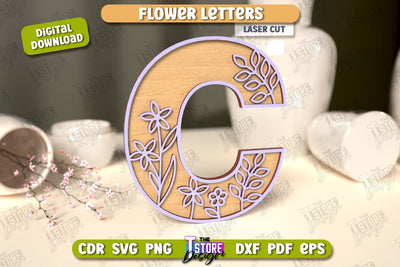 Flower Letters | Alphabet | Floral Design | 3D Decorative Letters | CNC File SVG The T Store Design 