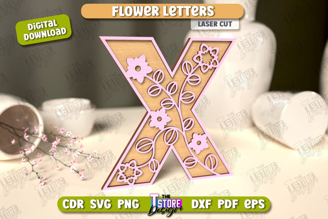Flower Letters | Alphabet | Floral Design | 3D Decorative Letters | CNC File SVG The T Store Design 