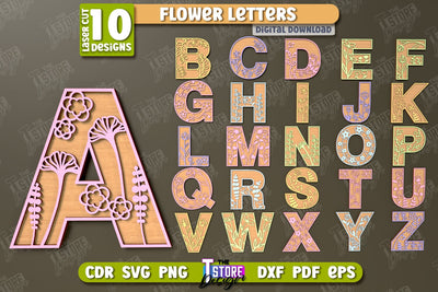 Flower Letters Bundle | Alphabet | Floral Design | 3D Decorative Letters | CNC Files SVG The T Store Design 