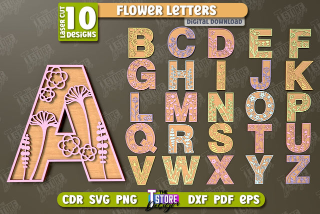Flower Letters Bundle | Alphabet | Floral Design | 3D Decorative Letters | CNC Files SVG The T Store Design 