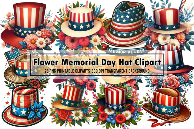 Flower Memorial Day Hat Clipart Sublimation designartist 