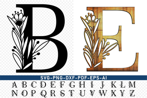 Flower Monogram Alphabet Letters Set A-Z SVG Designs Bundle, Floral Monogram Font SVG File Laser Cut Files, Monogram Fonts Letter SVG, PNG, Cricut Design SVG D2PUTRI Designs 