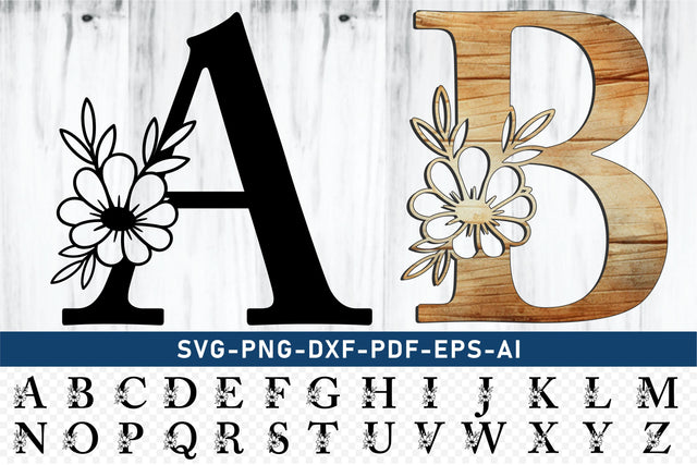 Flower Monogram Alphabet Letters Set A-Z SVG Designs Bundle, Floral Monogram Font SVG Laser Cut Files, Fonts Monogram Letter SVG, PNG, Cricut Design SVG D2PUTRI Designs 