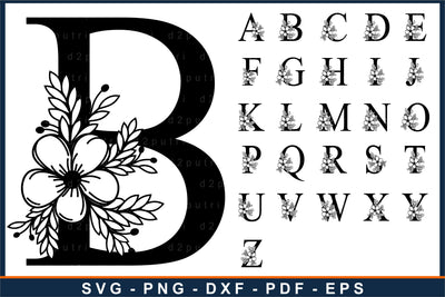 Flower monogram font alphabet letters svg design SVG D2PUTRI Designs 