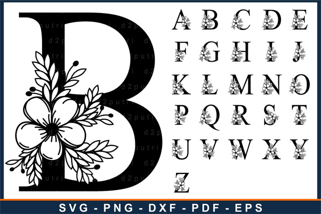 Flower monogram font alphabet letters svg design SVG D2PUTRI Designs 