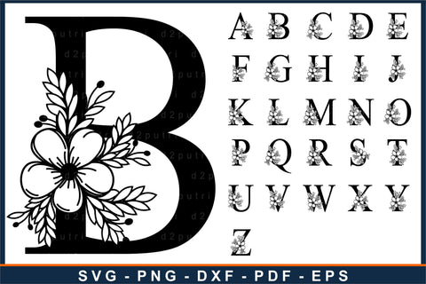 Flower monogram font alphabet letters svg design SVG D2PUTRI Designs 