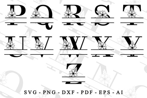 Flower Monogram Split Letters SVG Cut Files Designs, Family Name Sign SVG, Split Font SVG, Monogram Split Alphabet Set A-Z SVG D2PUTRI Designs 
