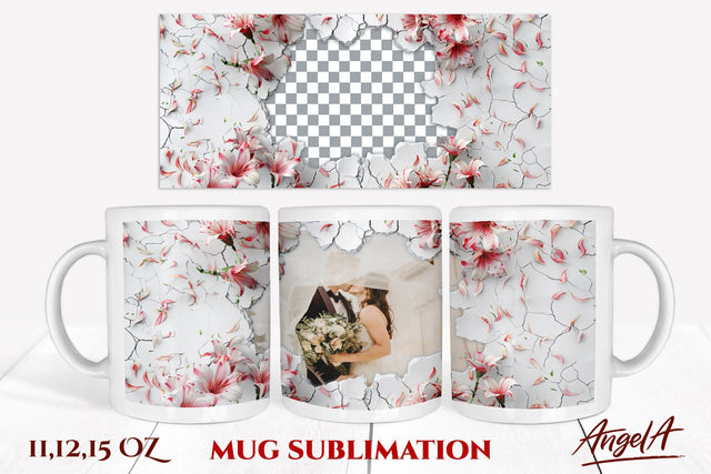 Flower mug wrap / floral frame sublimation / broken wall PNG Sublimation Angelina Semenova 