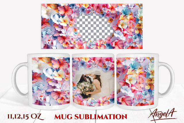 Flower mug wrap / floral frame sublimation / photo frame mug Sublimation Angelina Semenova 