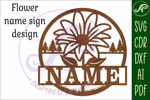 Flower name sign svg laser cut template SVG APInspireddesigns 