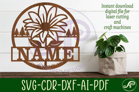 Flower name sign svg laser cut template SVG APInspireddesigns 
