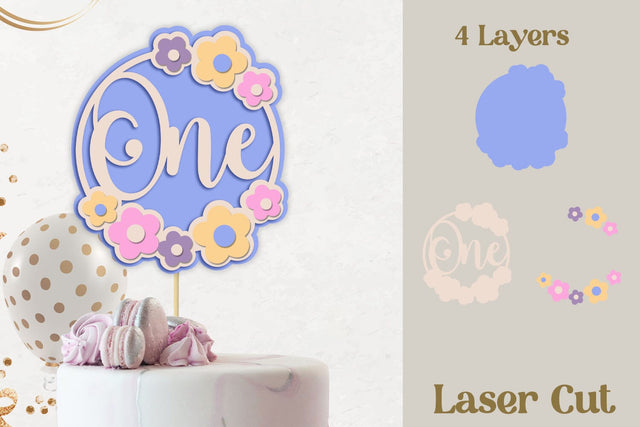 Flower One cake topper svg, Layered first Birthday decor SVG AnastasiyaArtDesign 