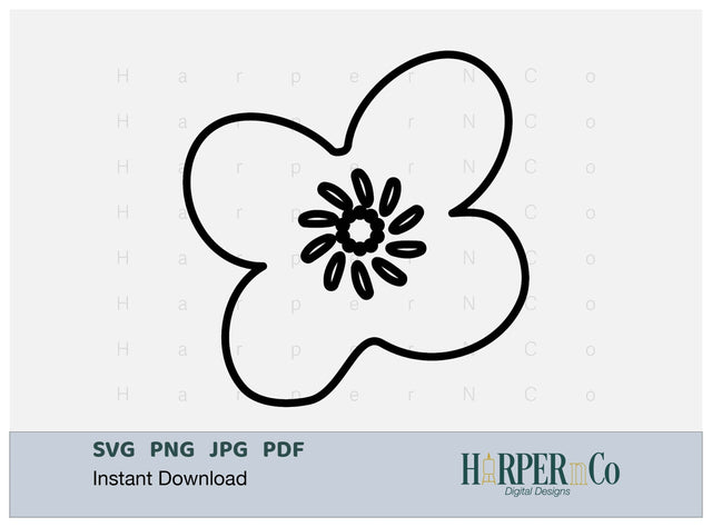 Flower Outline 3 SVG PNG Cut EPS File SVG HarperNCo 