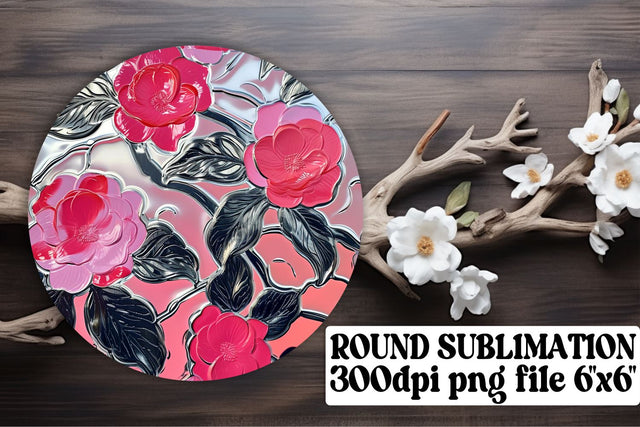Flower Pattern Circle Sublimation Bundle: Keychain, Coaster, Round Ornaments Sublimation afrosvg 