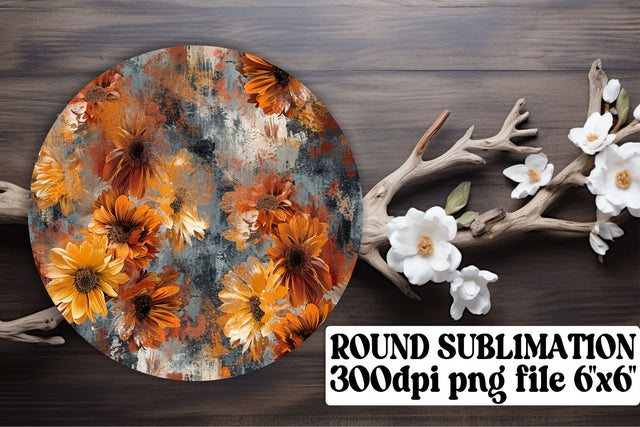 Flower Patterned Circle Sublimation Set: Keychain, Coaster, Ornaments Sublimation afrosvg 