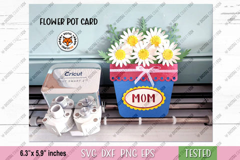 Flower Pot Card SVG, Mom Card SVG, Happy Birthday Card SVG 3D Paper Digital Craftyfox 