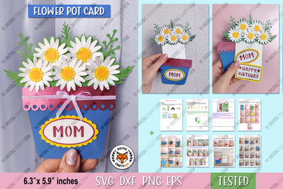Flower Pot Card SVG, Mom Card SVG, Happy Birthday Card SVG 3D Paper Digital Craftyfox 