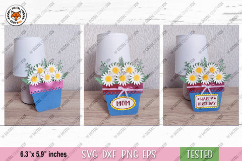 Flower Pot Card SVG, Mom Card SVG, Happy Birthday Card SVG 3D Paper Digital Craftyfox 