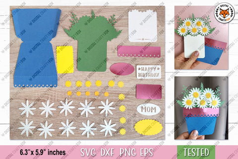Flower Pot Card SVG, Mom Card SVG, Happy Birthday Card SVG 3D Paper Digital Craftyfox 