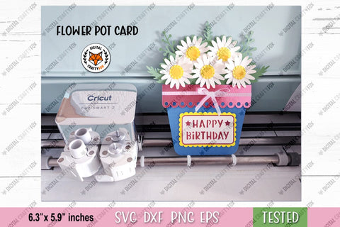 Flower Pot Card SVG, Mom Card SVG, Happy Birthday Card SVG 3D Paper Digital Craftyfox 