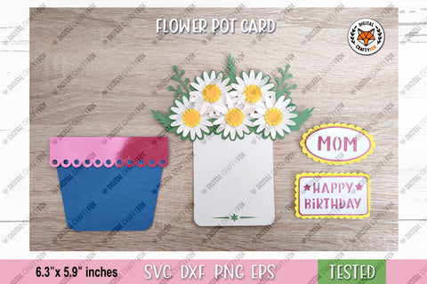 Flower Pot Card SVG, Mom Card SVG, Happy Birthday Card SVG 3D Paper Digital Craftyfox 