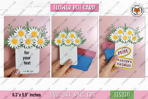 Flower Pot Card SVG, Mom Card SVG, Happy Birthday Card SVG 3D Paper Digital Craftyfox 