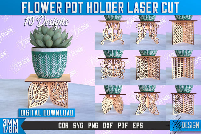 Flower Pot Holder Laser Cut | Flower Design | Home Laser Cut Design | CNC File SVG Fly Design 