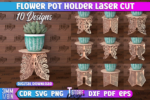 Flower Pot Holder Laser Cut | Flower Design | Home Laser Cut Design SVG The T Store Design 