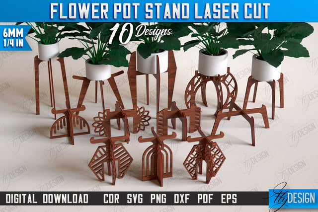 Flower Pot Stands Laser Cut Bundle | House Planter Wood | Flower Holder | Home Garden | Home Decorations | CNC Files SVG Fly Design 