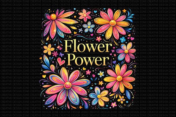 Flower Power PNG Retro Floral Sublimation Design Digital Download SVG BillahCrafts 