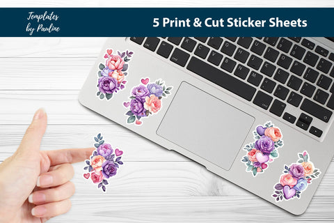 Flower Print and Cut Sticker Sheet Bundle SVG Templates by Pauline 