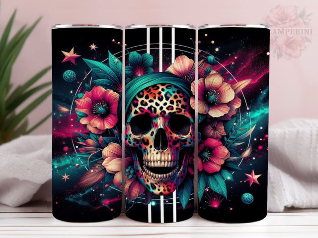 Flower Skull 20oz Tumbler Wrap PNG, Skull Leopard Tumbler Png, Straight & Tapered Tumbler Wrap, Instant Digital Download Sublimation Li Zamperini 