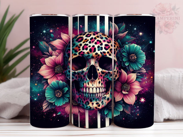 Flower Skull 20oz Tumbler Wrap PNG, Skull Leopard Tumbler Png, Straight & Tapered Tumbler Wrap, Instant Digital Download Sublimation Li Zamperini 