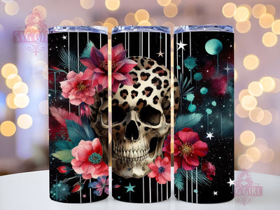 Flower Skull 20oz Tumbler Wrap Sublimation Design, Straight Tapered Tumbler Wrap, Leopard Skull Tumbler Png, Instant Digital Download Sublimation SvggirlplusArt 
