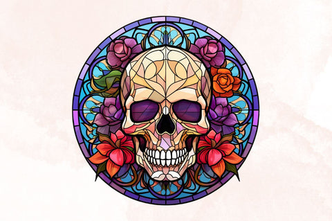 Flower Skull Stained Glass Sublimation Clipart Bundle SVG Designangry 