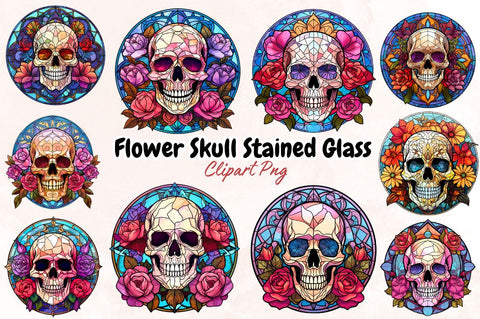 Flower Skull Stained Glass Sublimation Clipart Bundle SVG Designangry 