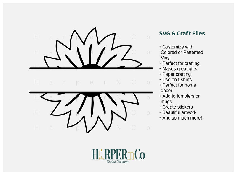 Flower Split 1 Outline SVG PNG Cut EPS File - So Fontsy