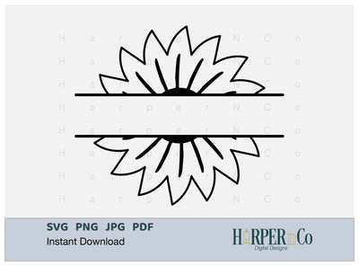 Flower Split 1 Outline SVG PNG Cut EPS File SVG HarperNCo 